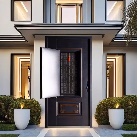 Hot Sale 6 panneau de porte d'entrée en acier métallique avec montant de porte en bois de pin